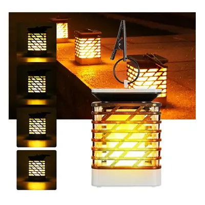 Solar Powered LED Flame Effect Hanging Lantern Light Outdoor Waterproof Garden Lawn Tree Decor