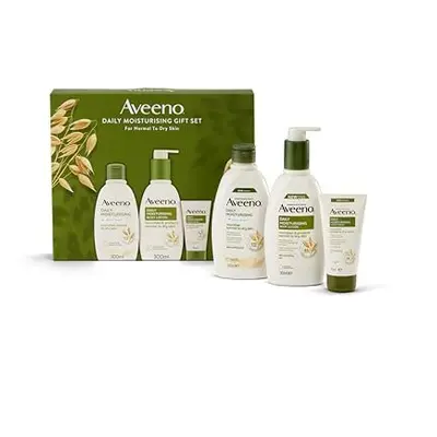 AVEENO Daily Moisturising Gift Set with Body Wash 300ml, Body Lotion 300ml and Hand Cream 75ml, 