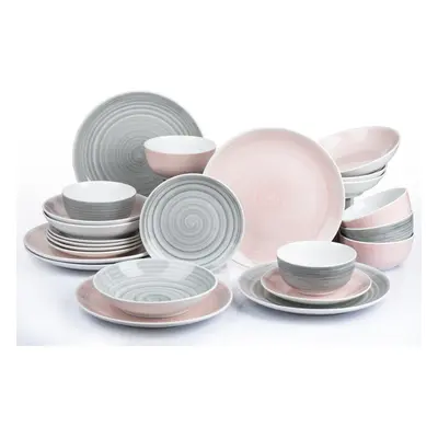 24pc Pink & Grey Spin Wash Dinner Set