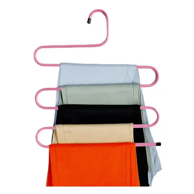 (Pink) Type Pants Trousers Hanger Multi Layers Stainless Steel Clothing Towel Storage Rack Close