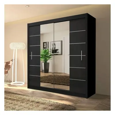 (203 cm , Black ) Sliding Wardrobes 4U Eden Sliding Door Wardrobe