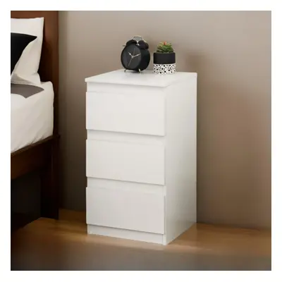 3-Drawer White Bedside Cabinet - Storage Nightstand for Bedroom