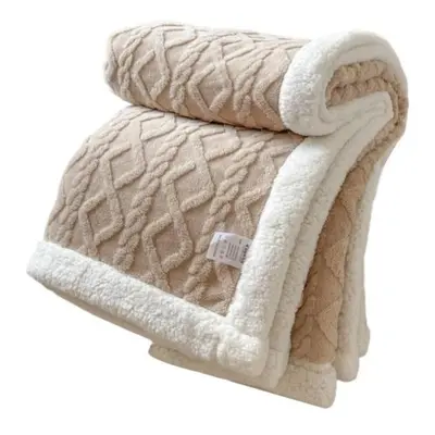 (light coffee, 2x2.3m) Winter Thickened Blanket Double-sided Fluff Plush Double-layer 3D Jacquar