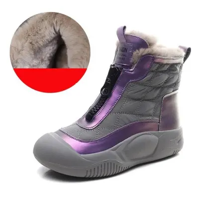 (purple, 40) Johnature Fashion Snow Boots Women&apos;s Mixed Colors Plush Flat Shoes Casual Warm