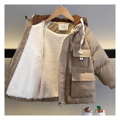 (khaki, 100) Children&apos;s Autumn And Winter Plus Velvet Down Padded Jacket Boys Warm Padded J