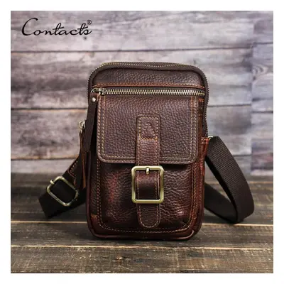 (deep coffee) Contact&apos;s 100% Vegetable Cow Leather Men Crossbody Bag Vintage Shoulder Bag F