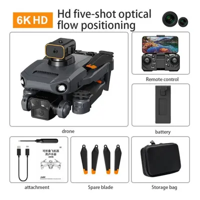 (Black6KBag1B) New P8 Pro Drone Obstacle Avoidance 4K ESC Dual HD Camera Wifi Fpv Brushless Moto