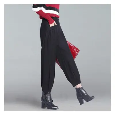 (black, XXXL) Casual High Waist Harem Woolen Pants For Women In Autumn And Winter