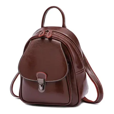 (coffee) Johnature Fashion Cow Leather Backpack Retro Cowhide Women Bag Leisure Solid Color Larg