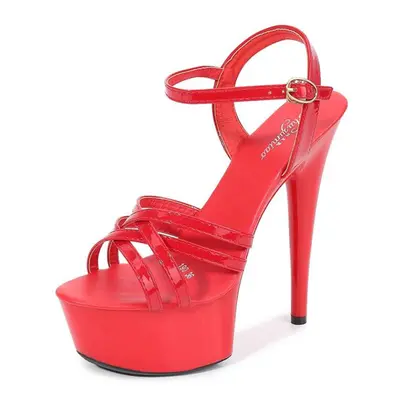 (red, 38) Catwalk Artifact Model High Heels Fine With Sexy Black Platform 15cm Heels Ultra-high-