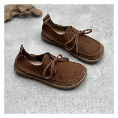 (coffee, 39) Johnature Handmade Genuine Leather Flats Women Shoes Round Toe Shallow Soft Sole Lo