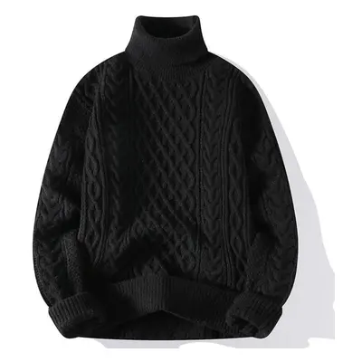 (black, L) High Quality Men&apos;s Turtleneck Pullover Solid Color Knit Sweater Men&apos;s Casua