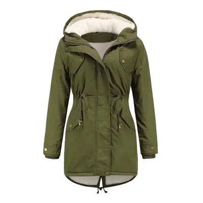 (army green, 4XL) Women&apos;s Winter Thick Fleece Lined Coat Warm Parka Hood Jacket