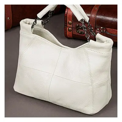 (white) Trendy Quilted Genuine Leather Handbag Female Small Solid Color Shoulder Bags For Women 