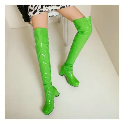 (green, 46) Women Over The Knee High Boots Block Heels Ladies Long Boots Party Women Winter Shoe