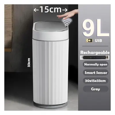 (as the picture, 9L Gray Charge) Wastebasket Narrow Smart Dump Bathroom Trash Bin Toilet Garbage