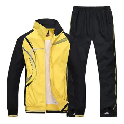 (yellow, 2XL) Men&apos;s Sportswear Spring Autumn Tracksuit High Quality Sets Jacket+pant Sweats