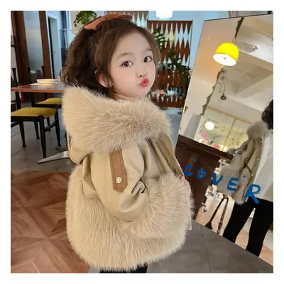 (as the picture, 140cm) Girl&apos;s Coat In Autumn And Winter, Winter Western Style Plus Velvet 