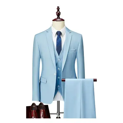 (cerulean blue, 175-L) Men&apos;s Three Piece Business Suits Gentlemen Wedding Bridegroom Party 