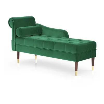 (Green) Velvet Chaise Longue with Armrest & Lumbar Pillow