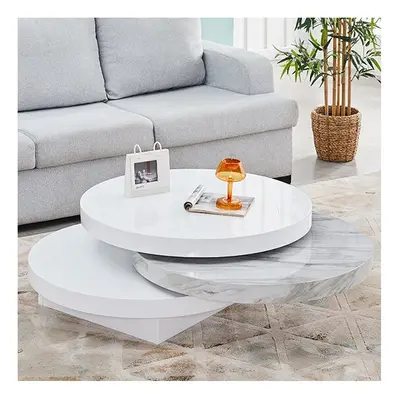 Triplo Round Rotating Coffee Table With Magnesia Marble Effect