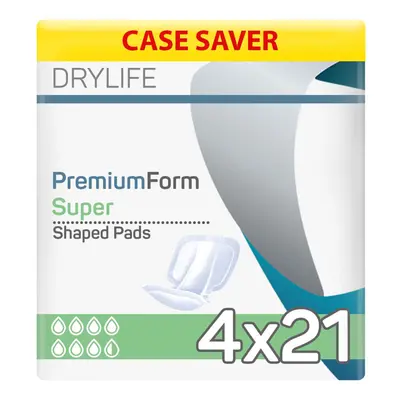 (4 Packs of 21) Drylife Premium Form Incontinence Pads - Super