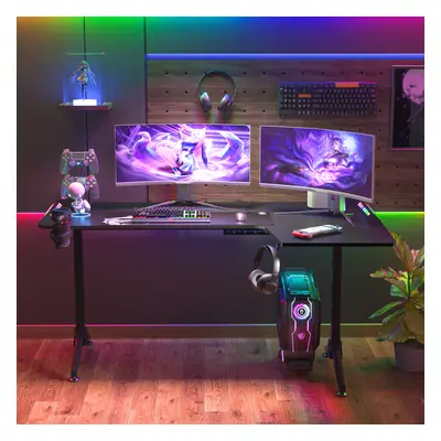 (right) L-Shape Gaming Computer Desk RGB Led Lighted Table