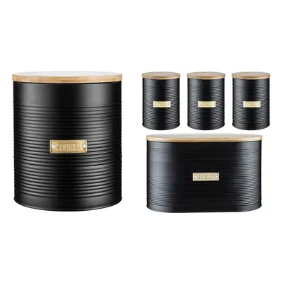 5 Pieces Embossed Design Kitchen Storage Set - Otto Black