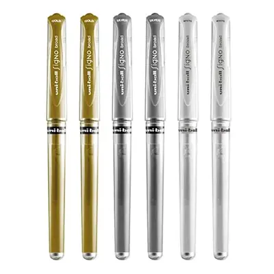 Signo Pen Broad Metallic Gel Ink Rollerball - Metal 1mm Tip Nib 0.65mm Line Width With Rubber Gr