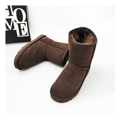 (Brown, UK 10) Womens Men Winter Fur Leather Sheepskin Snow Boots