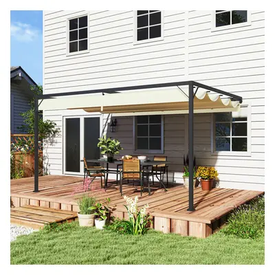 Outsunny x 3(m) Outdoor Pergola Retractable Canopy Wall Mounted, Cream