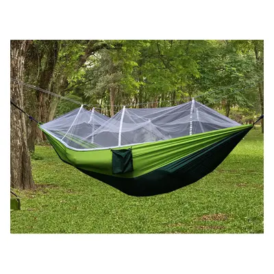 300kg Portable Double Camping Hammock Parachute Fabric With Mosquito Net - Green