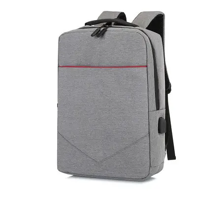 (Gray) Laptop Bag Backpack Pure Color Business Casual Backpack USB Charging Travel Shoulders Bag