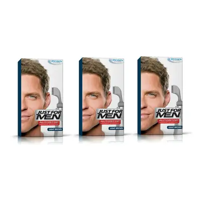 Just For Men AutoStop Mens Hair Colour Dye Auto Stop LIGHT BROWN X3