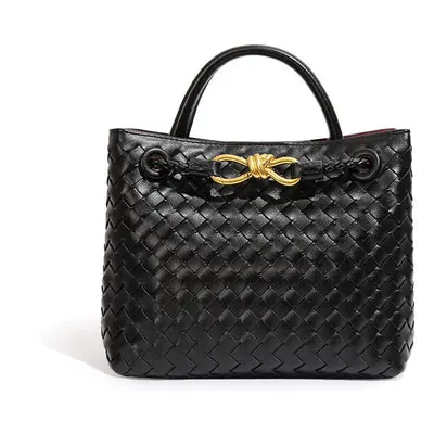 (Black) Woven Handbag For Women Retro French Bag Versatile Large Capacity Waterproof Twist Handb