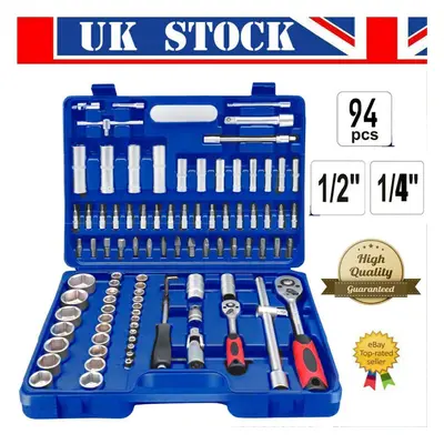 94 Pcs Socket Set Screwdriver Bits Torx Ratchet Handle 1/2" 1/4" Tool