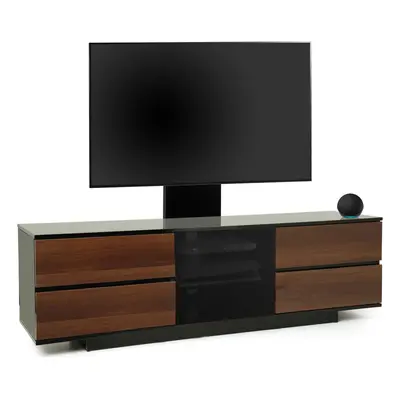 Homeology AVITUS ULTRA Gloss Black Remote Friendly BeamThru Door with 4-Walnut Drawers up to 65"