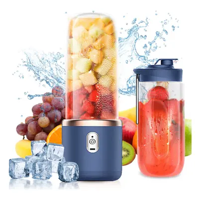 400ml Portable Electric Juicer Double Cup Juice Maker Blender Rechargeable Fruit Mixer Blue