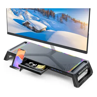 (4 USB 3.0) Monitor Stand for Desk RGB Gaming Lights with USB 3.0 Hub, Foldable Computer Screen 