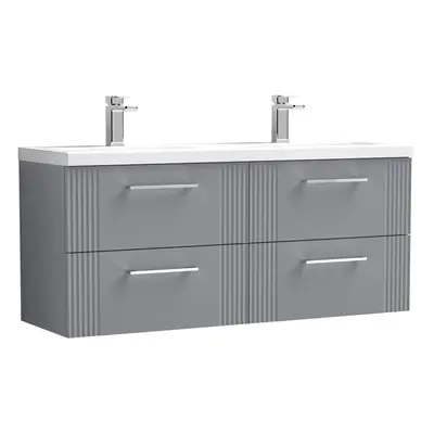 Retro Drawer Wall Hung Vanity Unit with Double Ceramic Basin - 1200mm - Satin Grey - Balterley