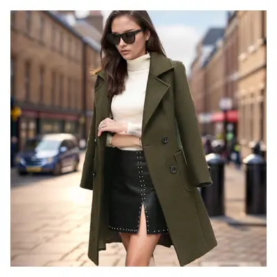 (green, XS) Trendy Women Outwear Long Sleeve Super Soft Women Woolen Coat Slim Fit Belt Trench C