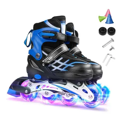 (blue, M) Adjustable Illuminating Inline Skates With Light Up Wheels For Kids And Youth Inline S