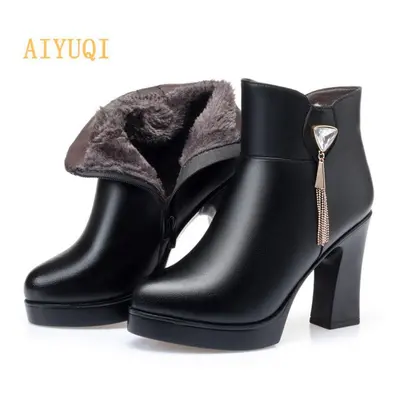 (as the picture, 35) Winter Warm Wool Ankle Boots Women Natural Wool Boots Fashion Beaded Women&