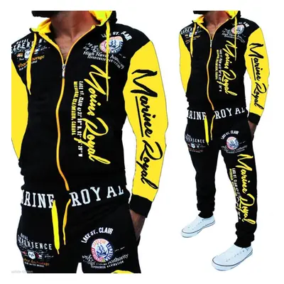 (yellow, 3XL) Fashion Man Clothing Man Hooded Tracksuit Printing Fashion Sets Athletic Suit