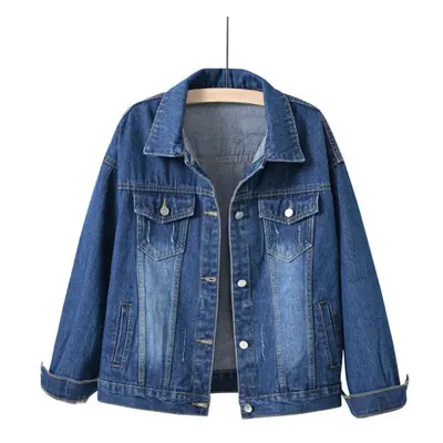 (dark blue, 4XL) Spring Color Denim Jacket Women&apos;s Short Korean Loose Long Sleeve Jacket St