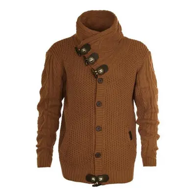 (brown, XXXL) Mens Buckle Sweater Cardigan Winter Warm Thick Hedging Turtleneck Knitting Jumper 