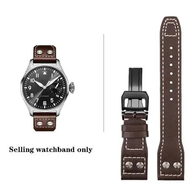 (Brown-black 22mm) High Quality Genuine Leather Rivets Watchband 21mm 22mm Fit For Iwc Big Pilot