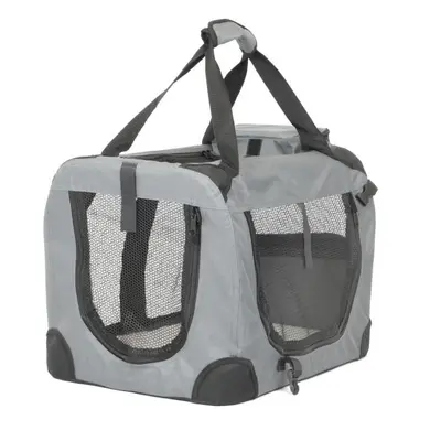 (Small) Soft PET CARRIER Folding Dog Cat Animal Travel Cage Bag Portable Grey Crate Box