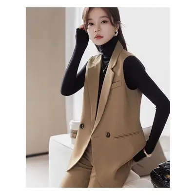 (coffee, XXL) Fashionable Women Vest Coat With Split Hem For Spring