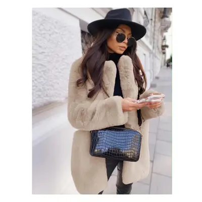 (beige, S) Women&apos;s Coat Winter Thickened Warm Faux Fur Coat Medium-length Lapel Women&apos;